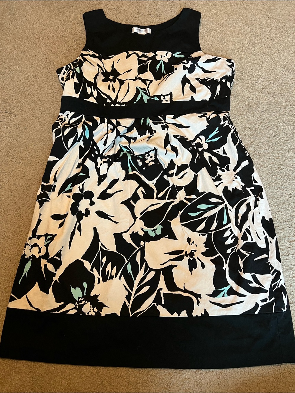 Motherhood Maternity Black and White Floral Sleeveless Dress with Mint Highlight